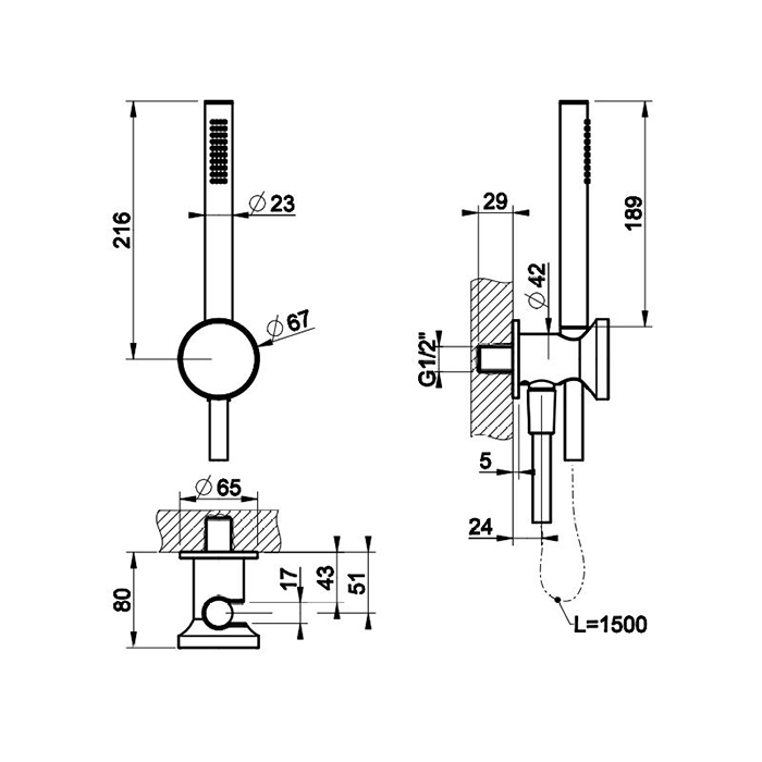 GESSI Origini душевой комплект, состоящий из вывода воды,держателя, шланга 1,50 м и лейки. В комплект входит отделочная вставка.., цвет: хром - Gidratop.ru изображение