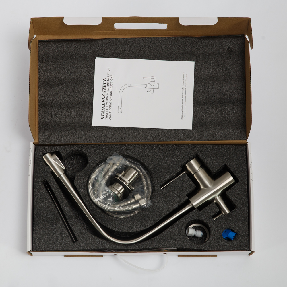 Смеситель для кухни с краном для питьевой воды, нержавеющая сталь, исполнение сатин BB-LAM15-IN - Gidratop.ru изображение