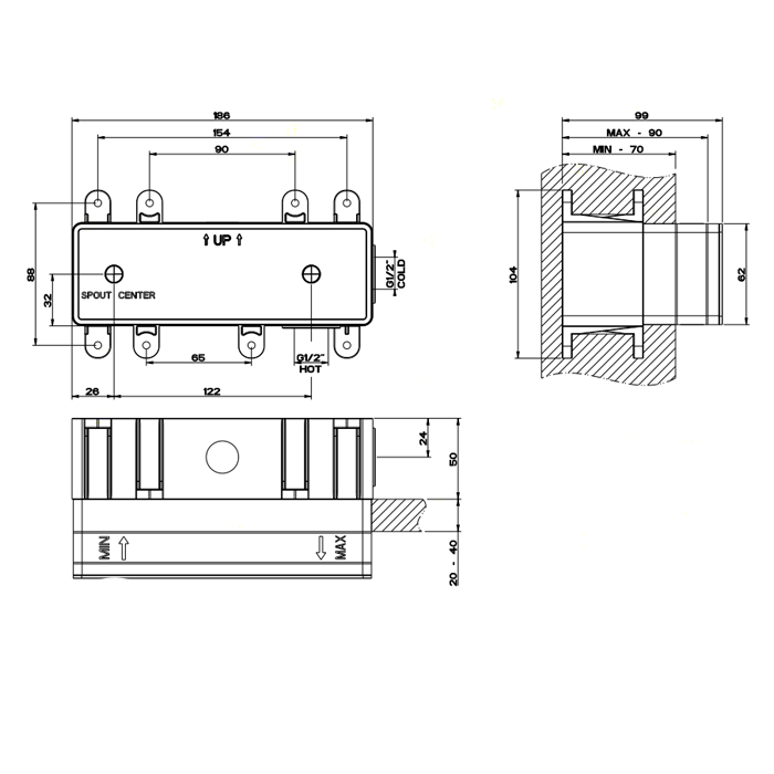 Gessi внутренняя часть встраиваемого однорычажного смесителя с изливом - Gidratop.ru изображение