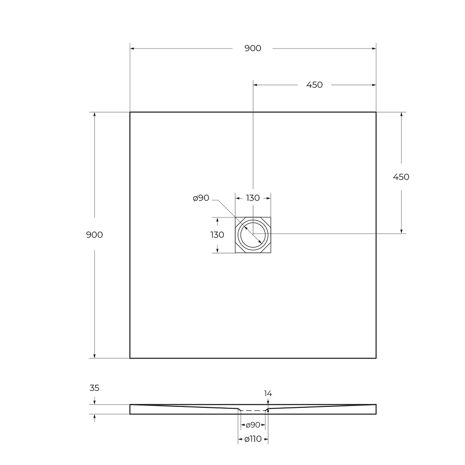 Душевой поддон из искусственного мрамора в комплекте с сифоном BelBagno UNO TRAY-MR-UNO-A-90-35-W-BO - Gidratop.ru изображение