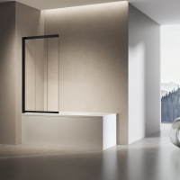 Душевая шторка на ванну VSB-6E900CLB-L, 900*1400, черный, стекло прозрачное, левая - Gidratop.ru изображение