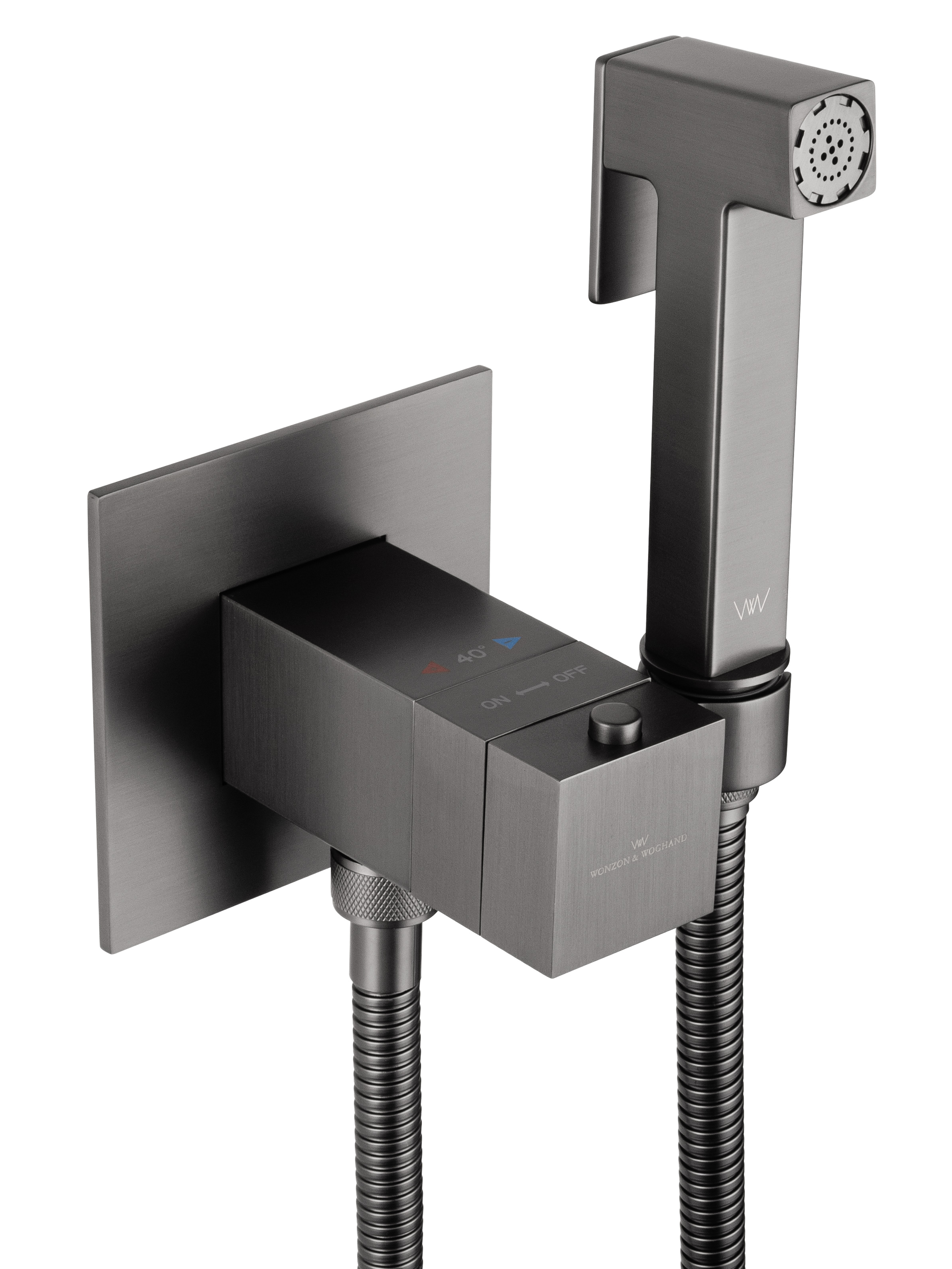 Смеситель с гигиеническим душем и термостатом встраиваемый WONZON & WOGHAND, Темный графит (WW-88829910-BGM) - Gidratop.ru изображение