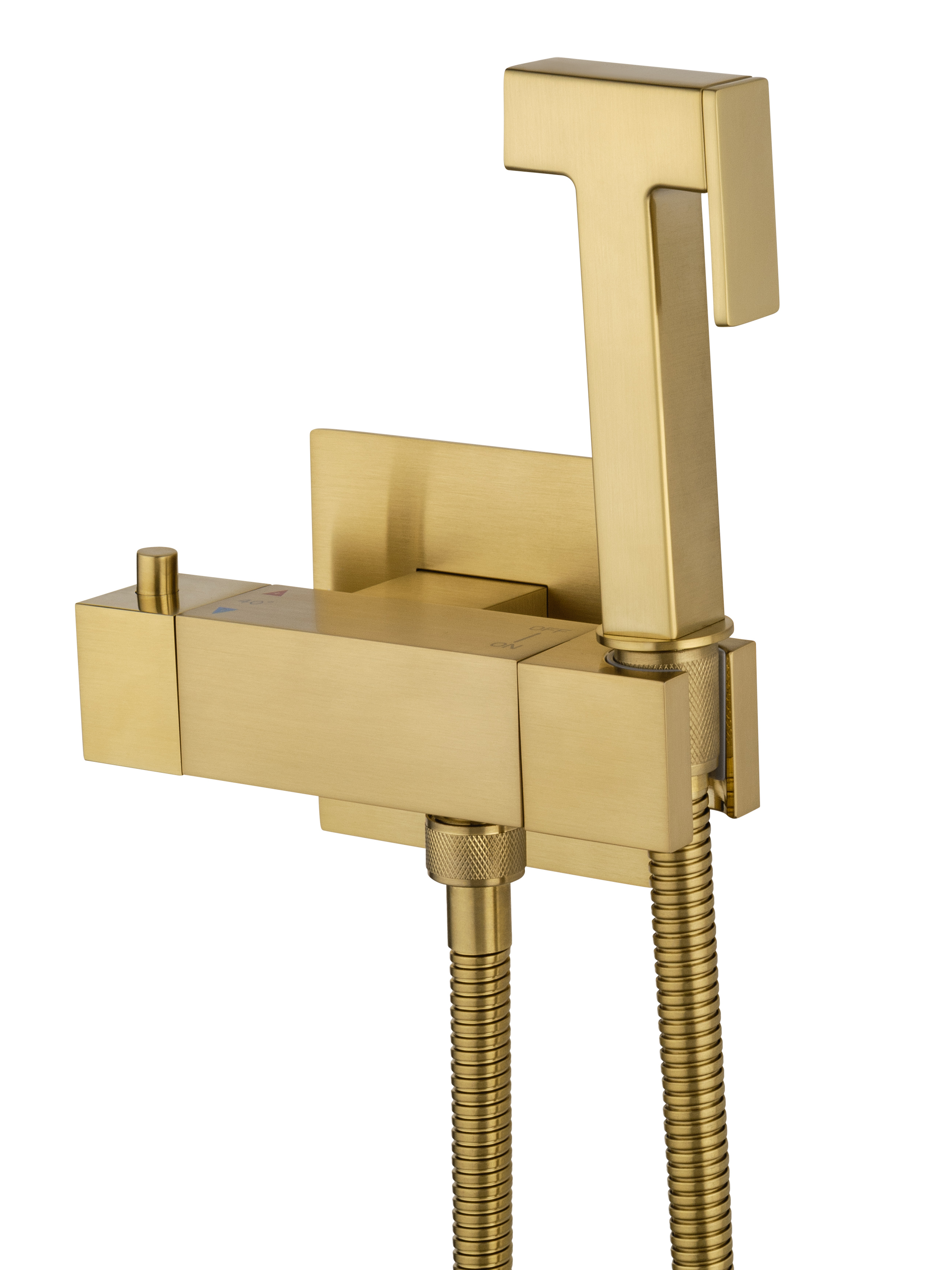 Смеситель с гигиеническим душем и термостатом встраиваемый WONZON & WOGHAND, Брашированное золото (WW-88819903-BG) - Gidratop.ru изображение
