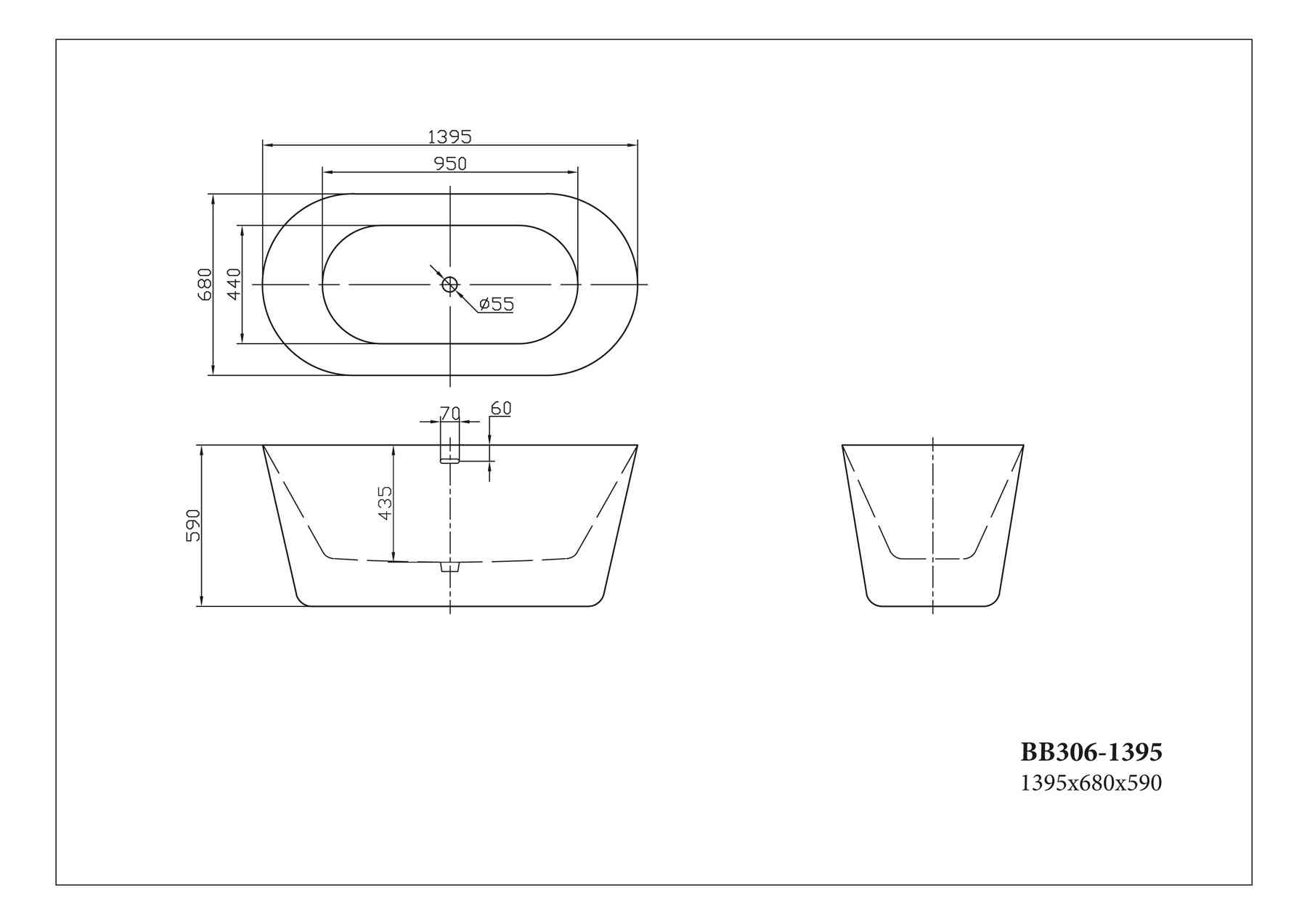 Акриловая ванна BELBAGNO BB306-1395 - Gidratop.ru изображение