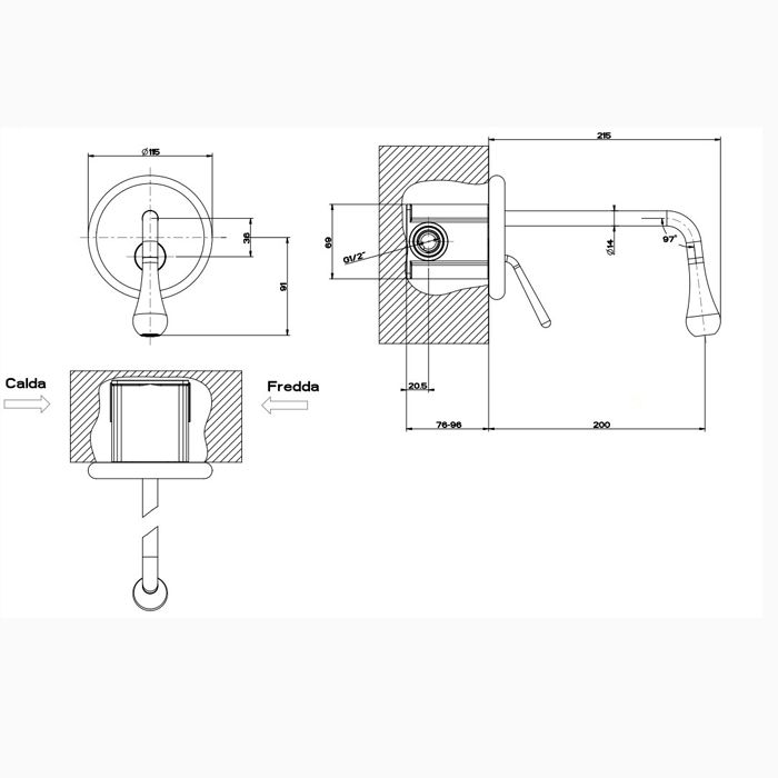 Gessi Goccia встраиваемый однорычажный смеситель для раковины, излив 200мм(внешние части), цвет: хром - Gidratop.ru изображение