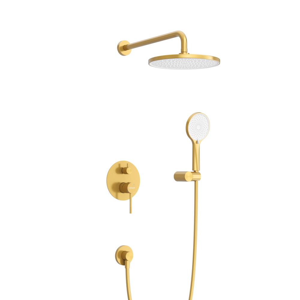 RELAX-DSET-BORO Душевой комплект встраиваемый (смеситель встраиваемый, верхний душ, ручной душ со шлангом, штуцер с держателем), брашированное золото - Gidratop.ru изображение