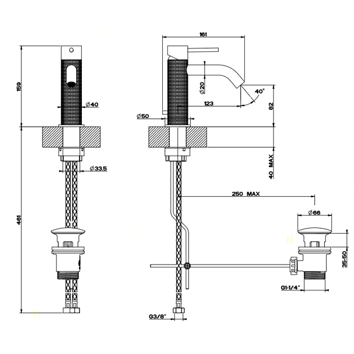 GESSI 316 смеситель для раковины на 1 отверстие с донным клапаном, излив 123мм, цвет: steel brushed - Gidratop.ru изображение