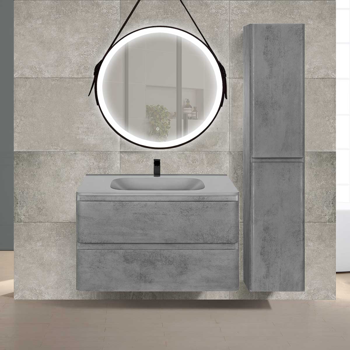 База под раковину Vico 800 подвесная, 2 выкатных ящика soft close, Beton - Gidratop.ru изображение