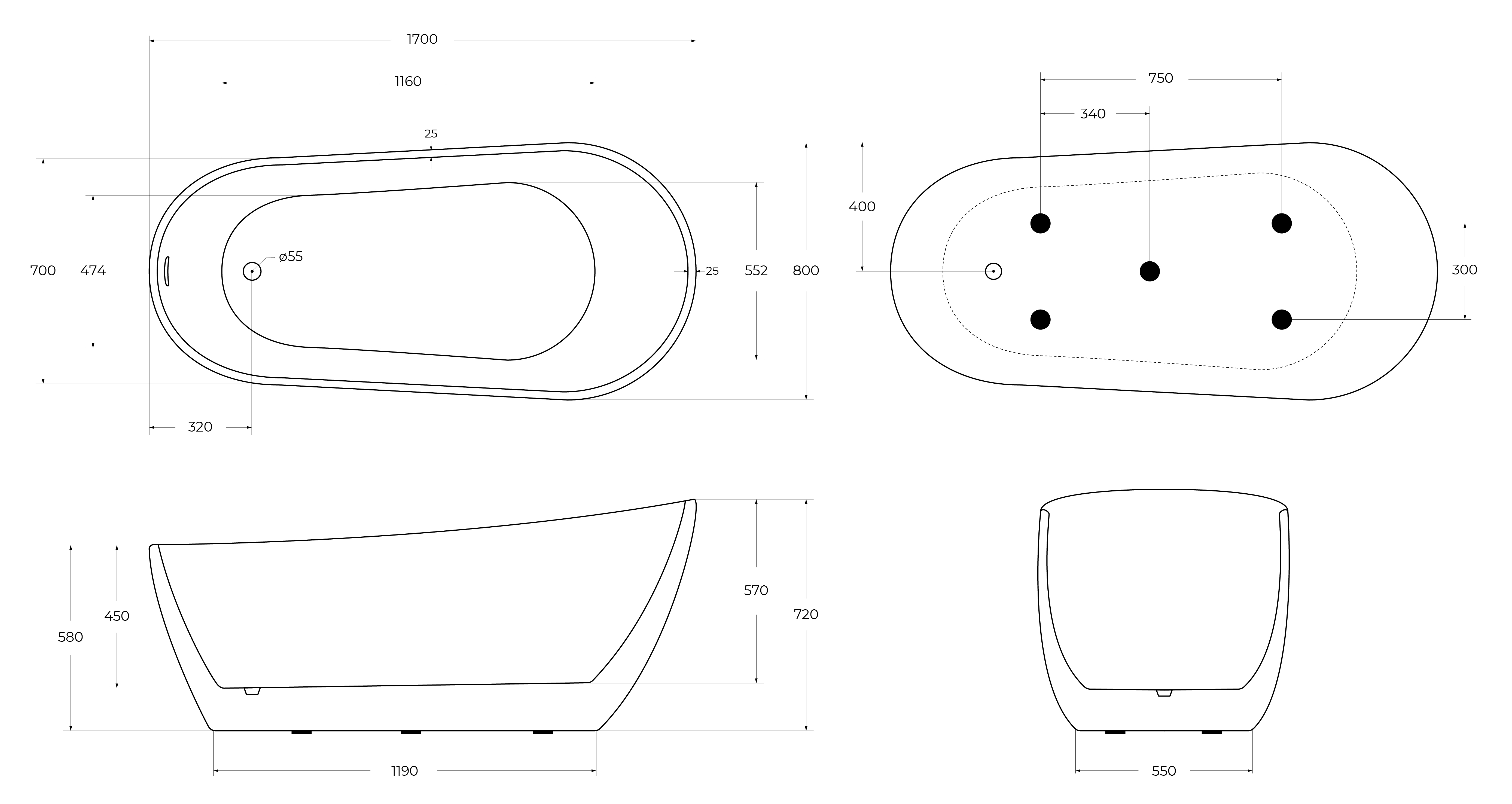 Акриловая ванна BELBAGNO BB704-1700-800-K - Gidratop.ru изображение