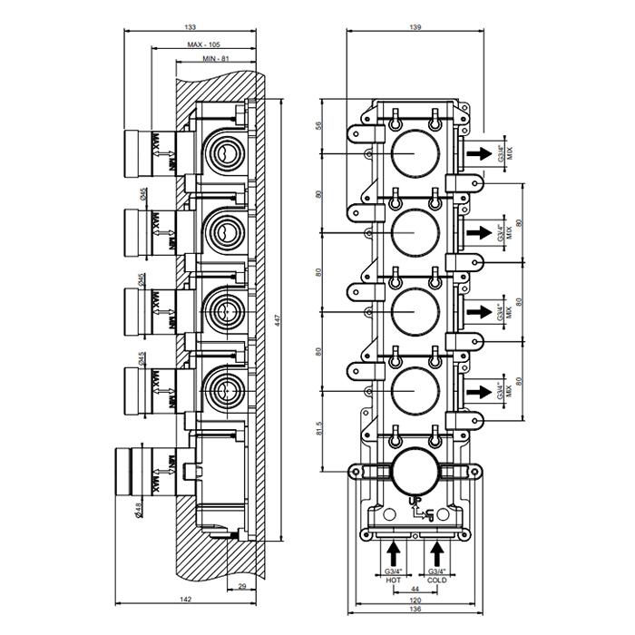 GESSI встраиваемая часть термостатического смесителя (до 4-х источников) - Gidratop.ru изображение