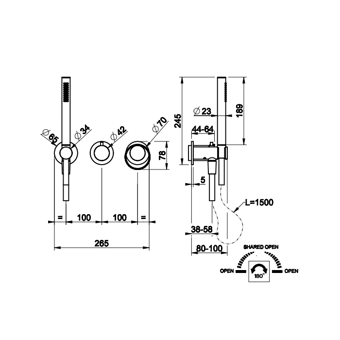 Gessi Anello встраиваемый однорычажный смеситель на 2 выхода с перекл., ручным душем с держателем и выводом воды (внешние части), цвет: хром - Gidratop.ru изображение