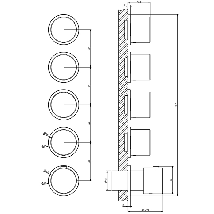 GESSI HABITO смеситель настенный встраиваемый, термостатический, с 4 запорными вентилями, термостатический, цвет хром - Gidratop.ru изображение