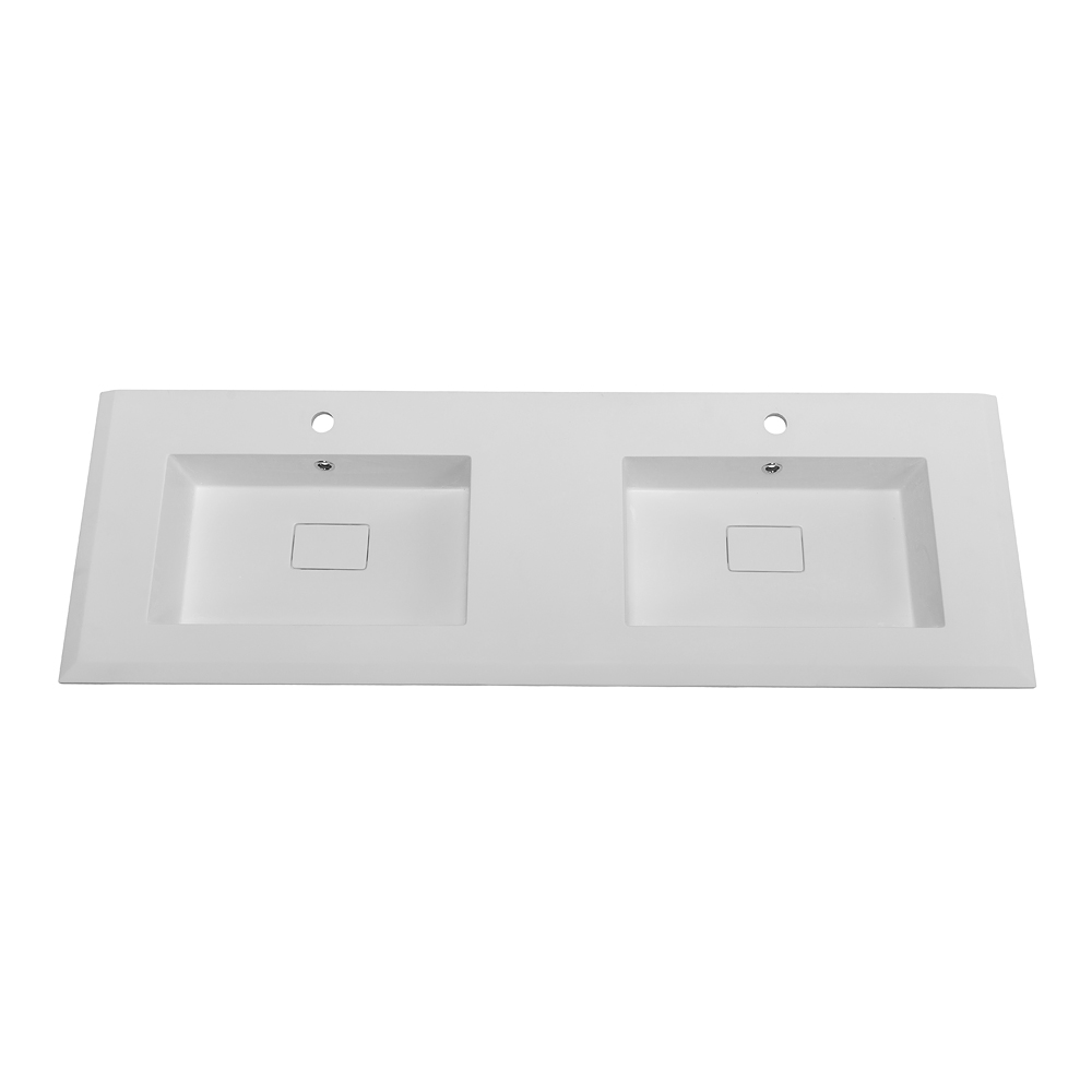 раковина из искусственного мрамора с двумя чашами 50215 Bianco opaco, 141x46x1,6 - Gidratop.ru изображение