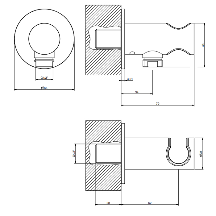 GESSI 316 держатель для душевой лейки с выводом воды на 1/2, цвет: brushed black metal pvd - Gidratop.ru изображение