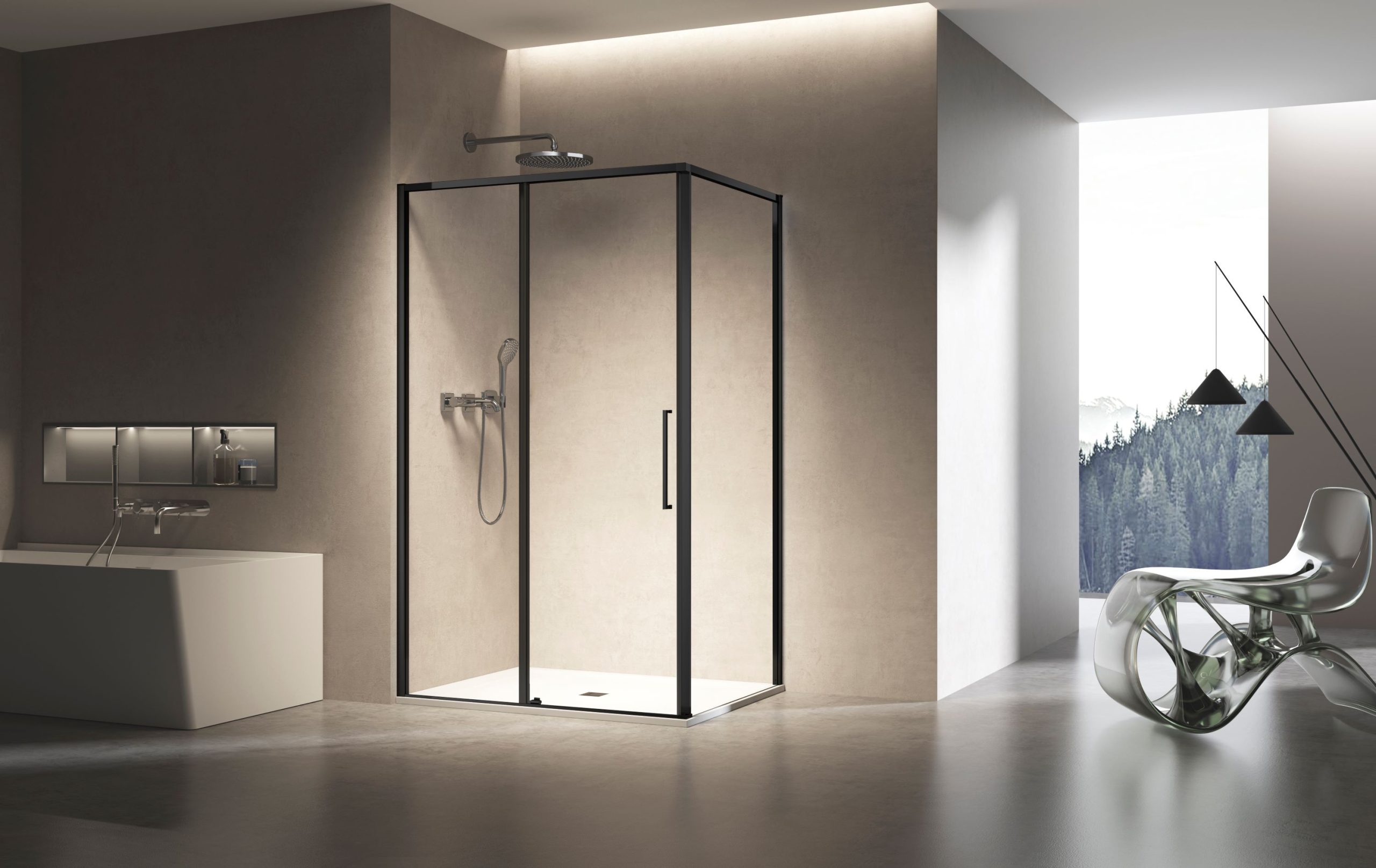 Душевой уголок Slim 8mm VSR-6SL8012CLB, 1200*800, черный, стекло прозрачное - Gidratop.ru изображение