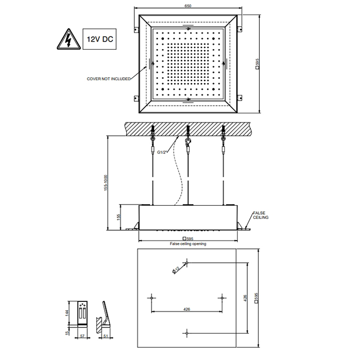 GESSI AFILO душевая система 500x500 мм, встраив в потолок, режимы:тропич.ливень, хромотерап, с пультом д/у, цвет белый (без панели 57012 и блока RIR5402) - Gidratop.ru изображение