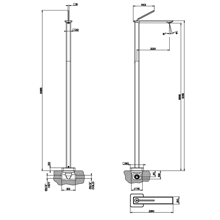 Gessi встраиваемая часть напольного смесителя для раковины - Gidratop.ru изображение