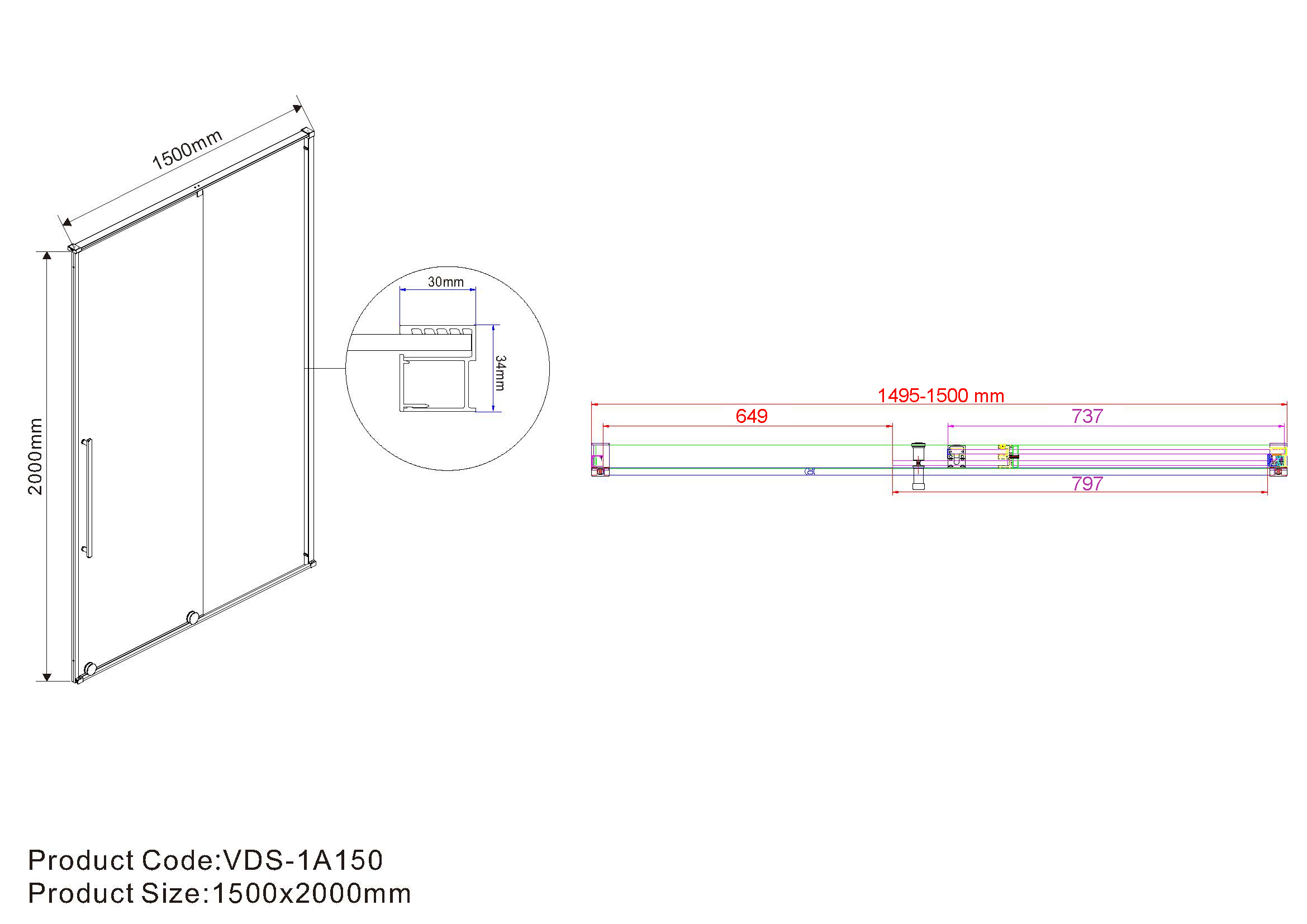 Душевая дверь Arno VPS-1A150CL, 1500, хром, стекло прозрачное - Gidratop.ru изображение
