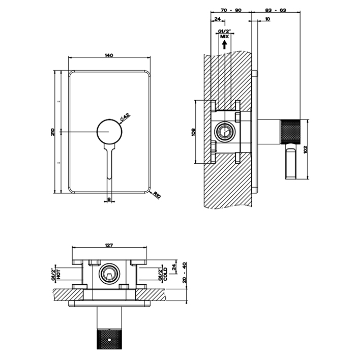 GESSI INCISO встраиваемый смеситель, на 1 источник (внешняя часть), цвет: хром - Gidratop.ru изображение