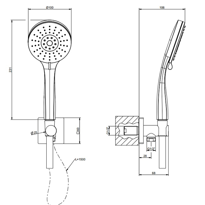 Gessi Emporio shower душевой комплект: вывод воды, держатель, шланг 1,50 м и  3-позиционная душевая лейка с защитой от изв. налёта, цвет: Chro - Gidratop.ru изображение