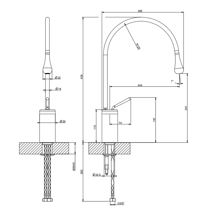 Gessi Goccia смеситель для раковины на 1 отверстие, высокий, излив 244мм R=125, цвет: шлифованный хром - Gidratop.ru изображение