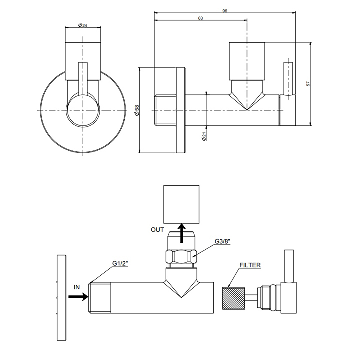 GESSI запорный кран-фильтр для подвода воды к смесителю, круглый, цвет черный матовый - Gidratop.ru изображение