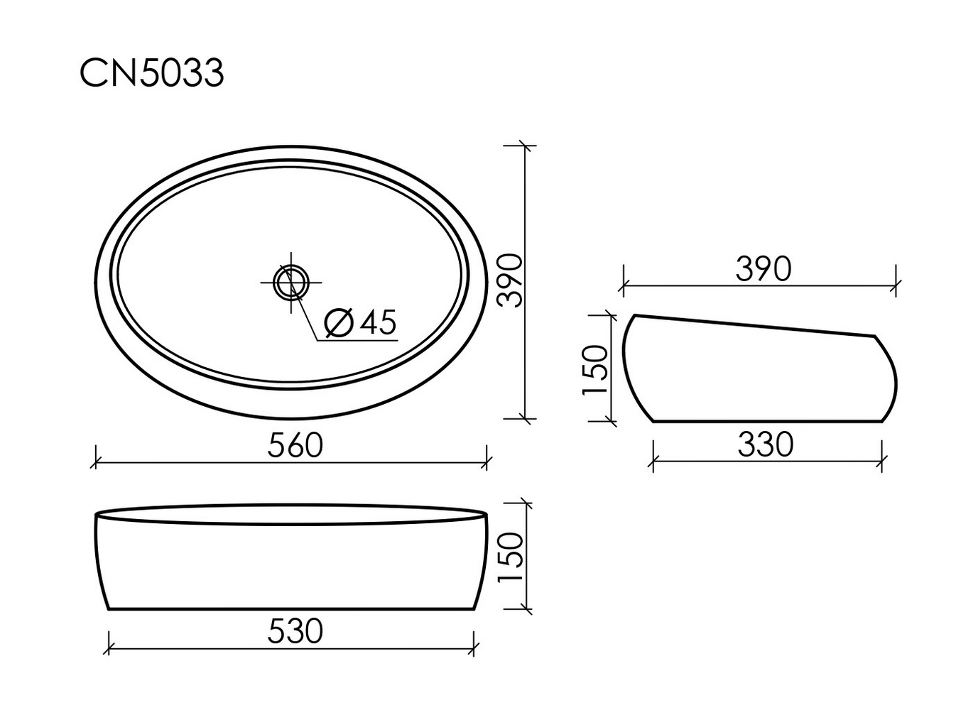 Умывальник чаша накладная овальная Element 560x390x150мм - Gidratop.ru изображение