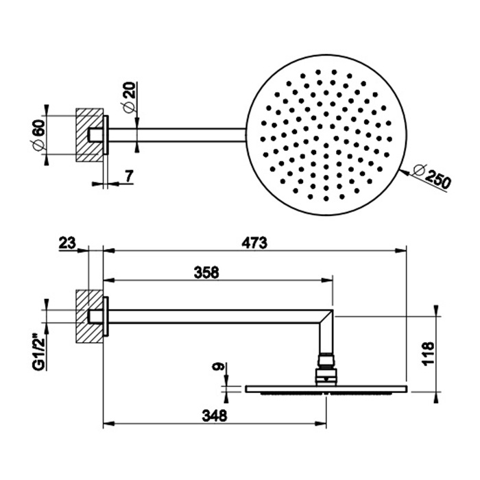 Gessi Anello/Ingranaggio верхний душ для настенного крепления, поворотная с шарниром, D250 мм, цвет Black XL - Gidratop.ru изображение