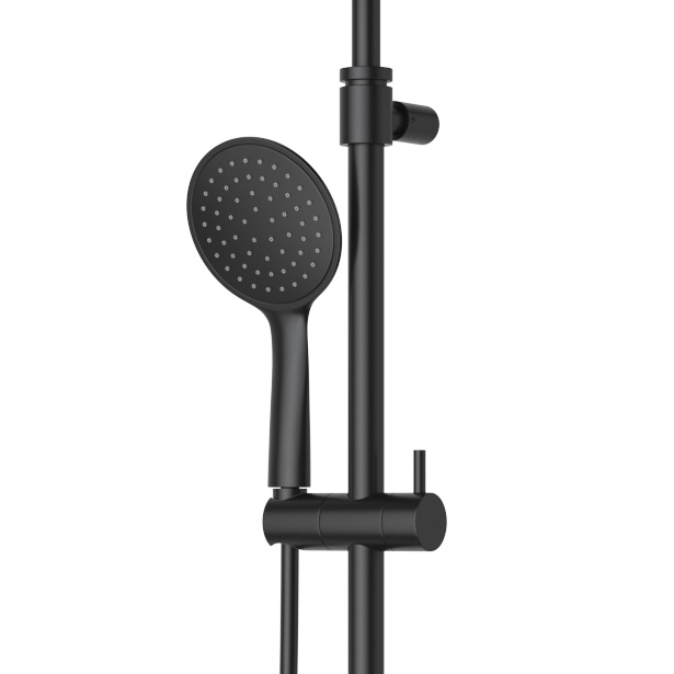 LEAF-CVDA-30-L-NOP Душевая стойка телескопическая, с изливом с верхним и ручным душем, верхний душ диаметр 230 мм АБС пластик, исполнение Чёрный матовый - Gidratop.ru изображение