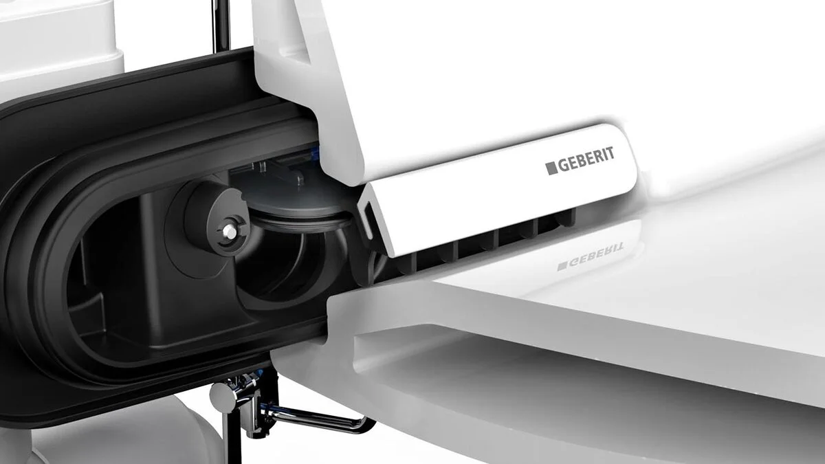 Подвесной безободковый унитаз Geberit One, с технологией смыва TurboFlush, крышка микролифт с глянцевой хромированной вставкой, 500.202.01.1 - Gidratop.ru изображение