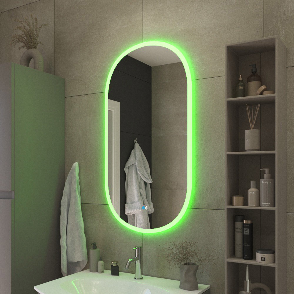 ELLISSE Зеркало с контурной разноцветной подсветкой RGB и сенсорным выключателем, CZR-SPC-ELS-550-1050-RGB-TCH, 12V, 220-240V, 550x1050 - Gidratop.ru изображение