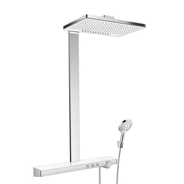 Душевая система Hansgrohe Rainmaker Select Showerpipe EcoSmart 27028400, 460 x 300 мм, 2 режима струи, с держателем, белый/хром - Gidratop.ru изображение