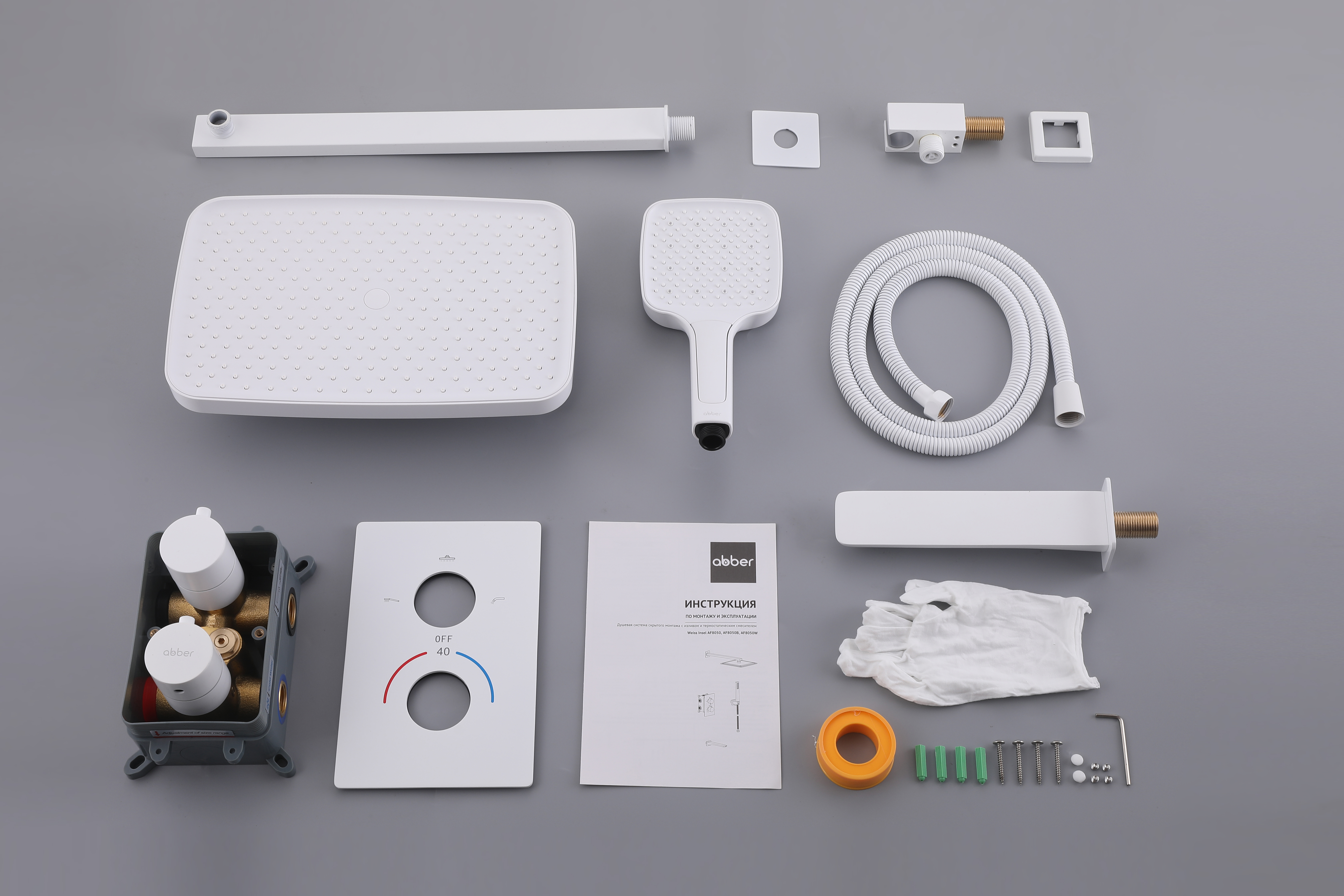 Душевая система ABBER Weiss Insel AF8050W скрытого монтажа с изливом, термостат, белый - Gidratop.ru изображение