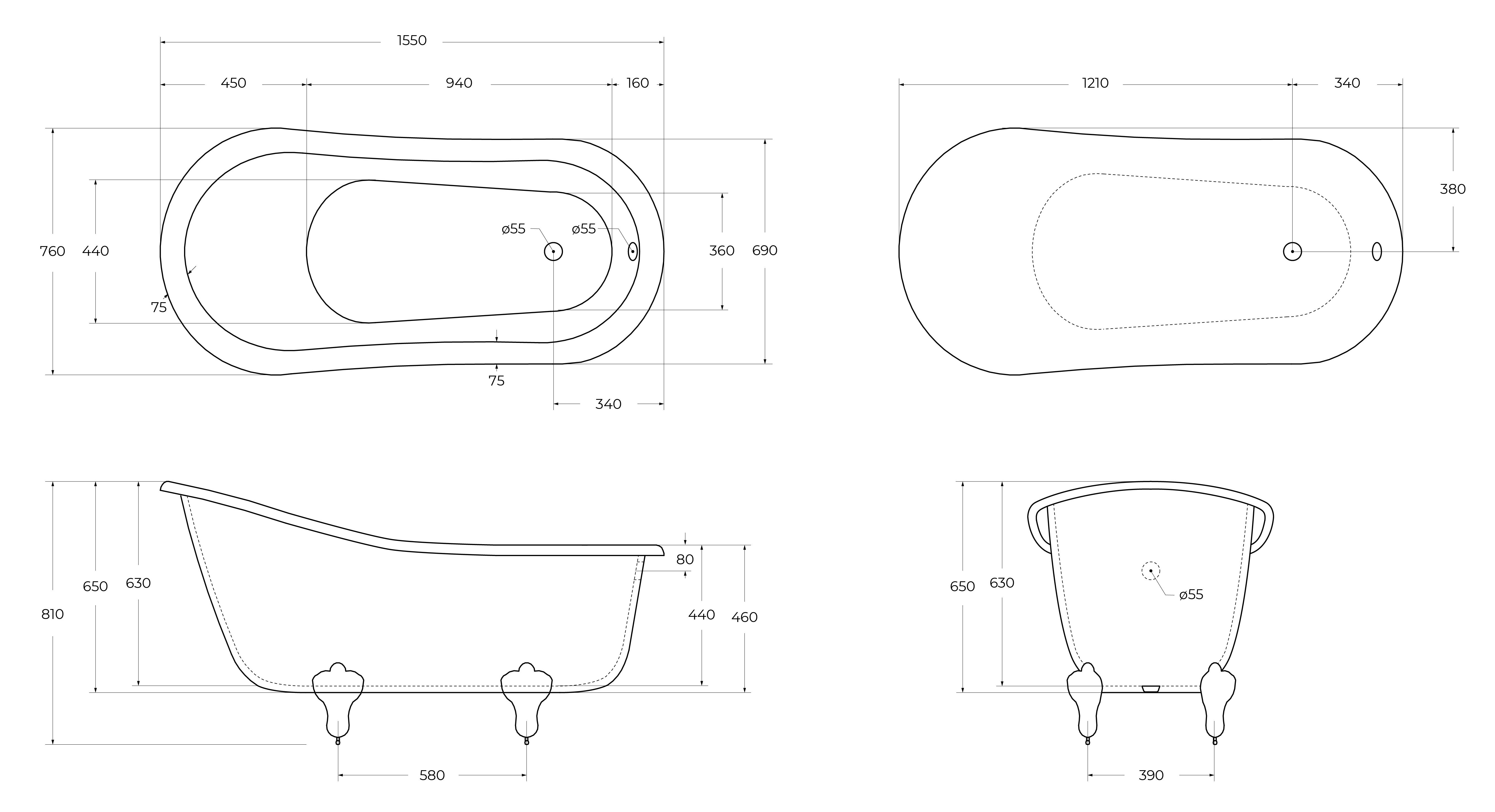 Акриловая ванна BELBAGNO BB06-1550 - Gidratop.ru изображение