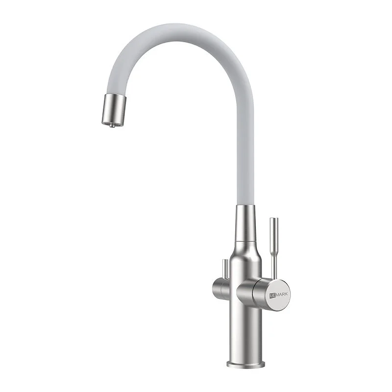 Смеситель для кухонной мойки Lemark Expert LM5083S-White, с подключением к фильтру с питьевой водой, сталь/белый - Gidratop.ru изображение
