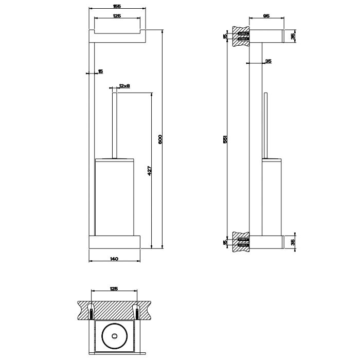 GESSI  INVERSO ACCESSORIES стойка настенная с держателем для туалетной бумаги и ершиком белым, цвет: Brass Brushed PVD - Gidratop.ru изображение
