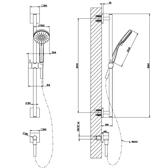 Gessi Emporio shower штанга в комплекте с душевой лейкой на 3 позиции, шланг 1,50 м и вывод воды, цвет: Chrome - Gidratop.ru изображение