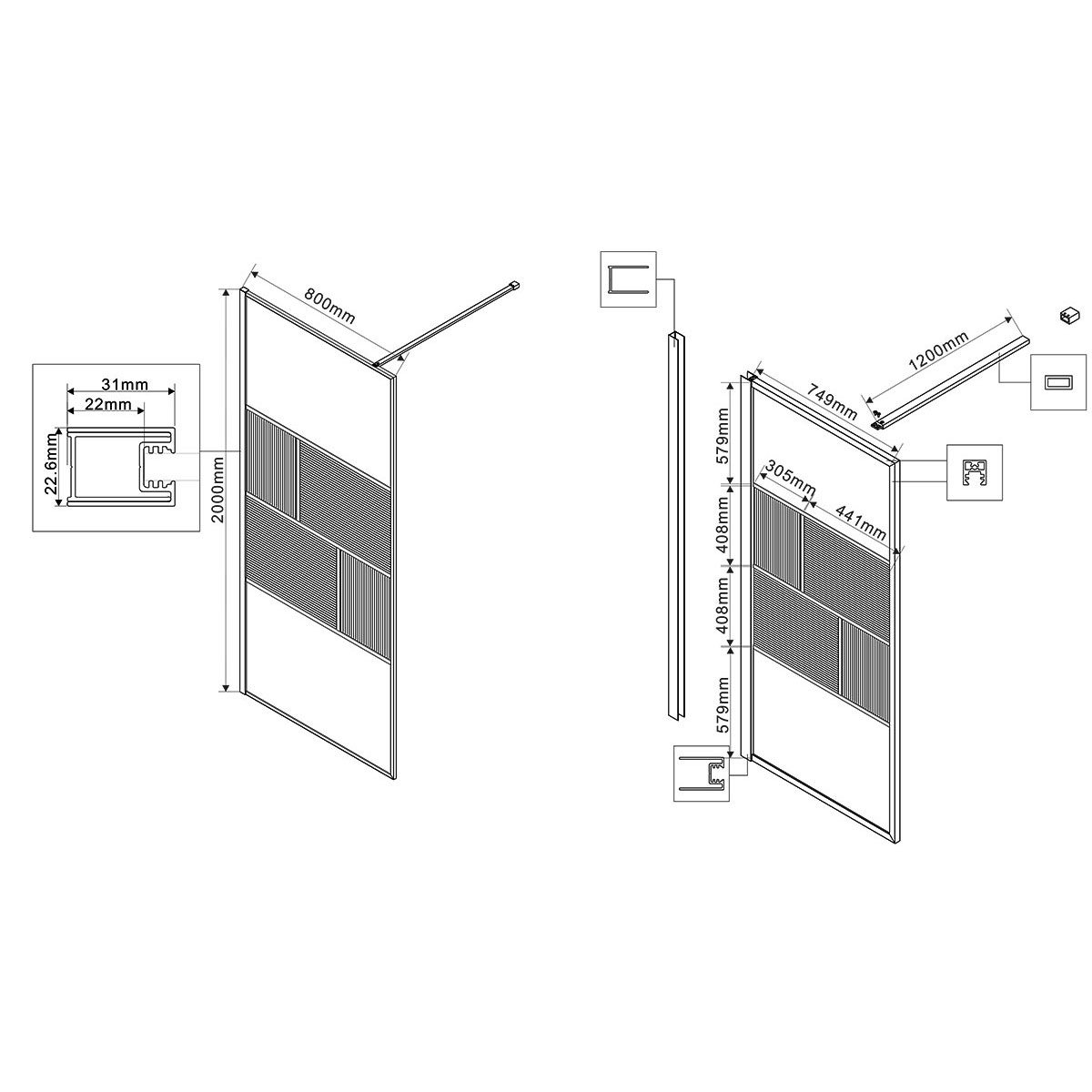 Душевая перегородка Walk-In VSW-1HC800CFB, 800*2000, черный, стекло прозрачное/рифленое - Gidratop.ru изображение