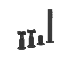 GESSI INCISO смеситель для ванны на 4 отверстия для наполнения через слив-перелив, переключатель, с ручным душем, цвет: Black XL - Gidratop.ru изображение