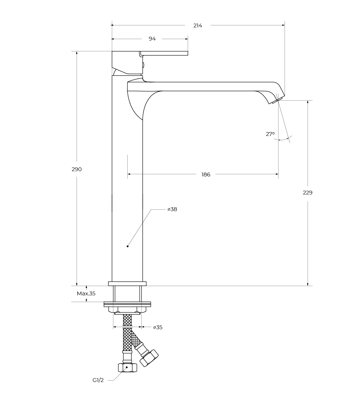 AURORA Смеситель для накладной раковины без донного клапана, хром AURORA-LMC-CRM-W0 - Gidratop.ru изображение