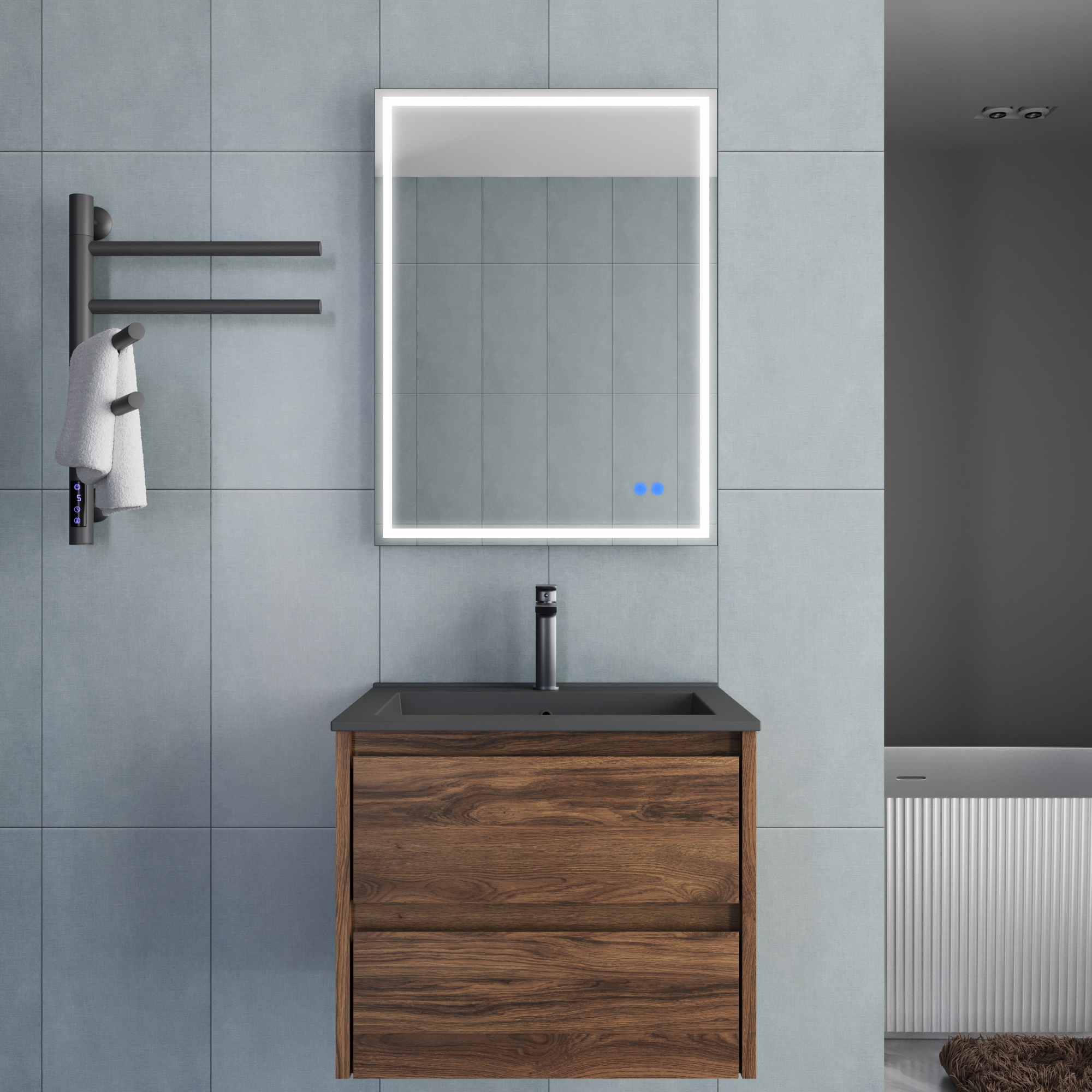 База под раковину Gio 600 подвесная, 2 выкатных ящика soft-close, C.Oak - Gidratop.ru изображение
