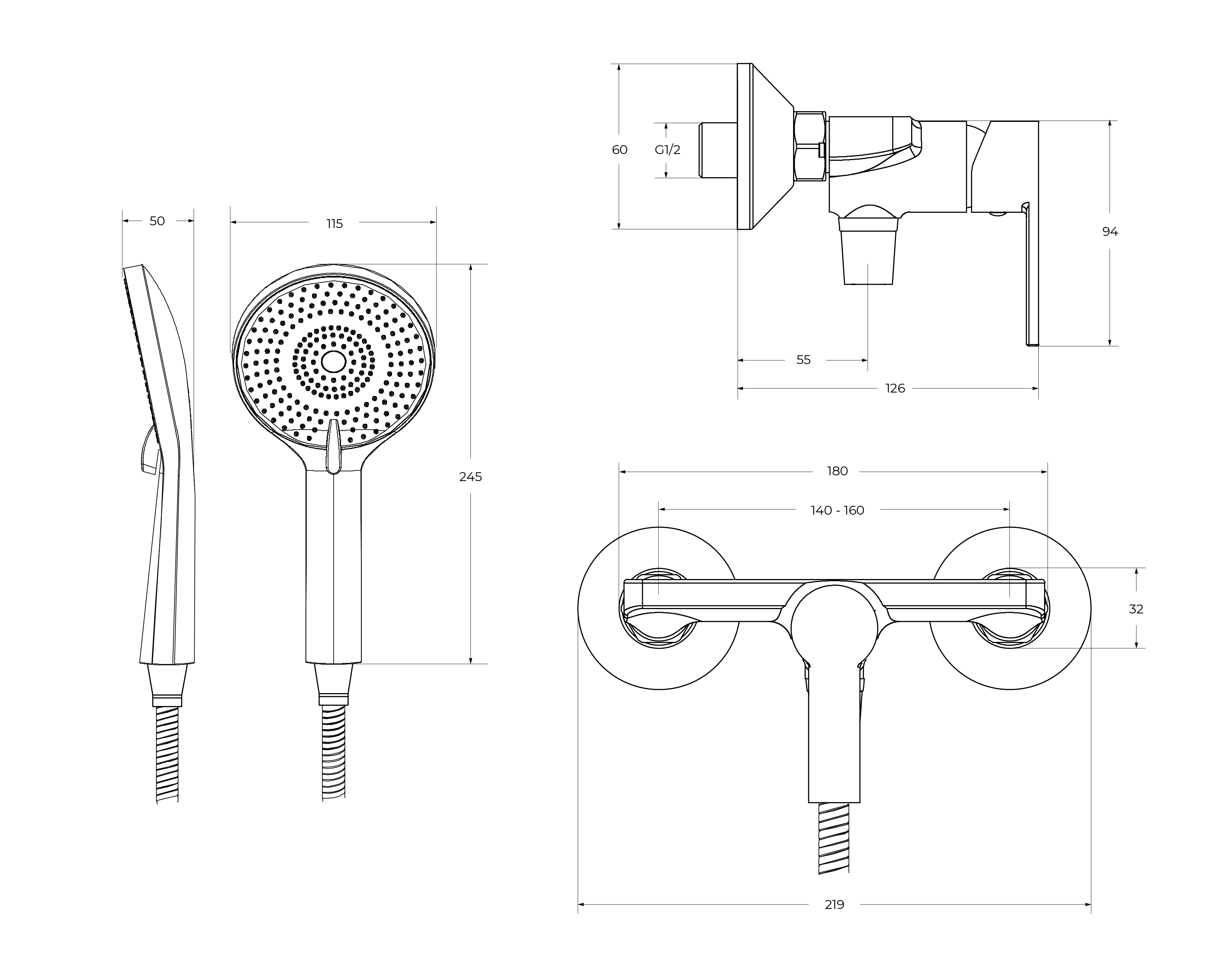 AURORA Смеситель для душа в комплекте с ручным душем, шлангом и держателем, хром AURORA-ESDM-CRM - Gidratop.ru изображение