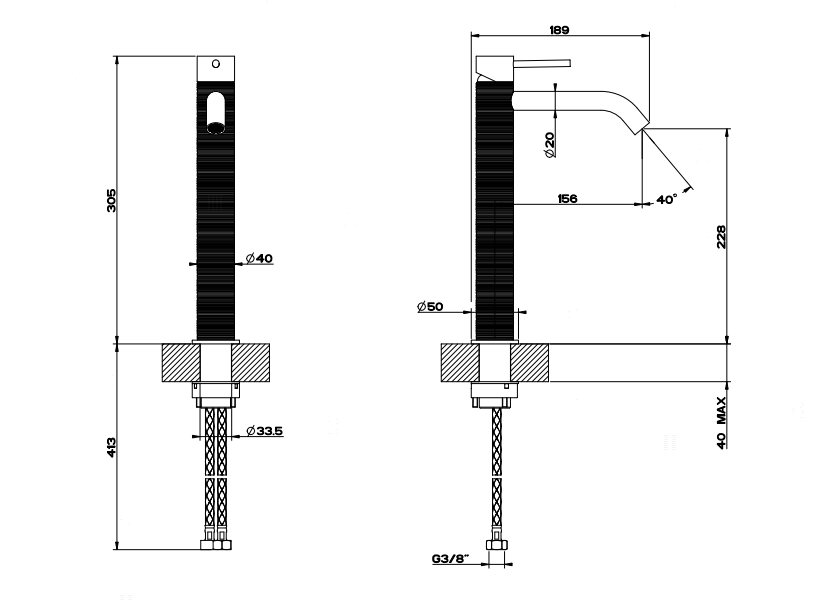 GESSI 316 смеситель для раковины на 1 отверстие, высокий, h=305мм, без донного клапана, излив 156мм, цвет: steel brushed - Gidratop.ru изображение