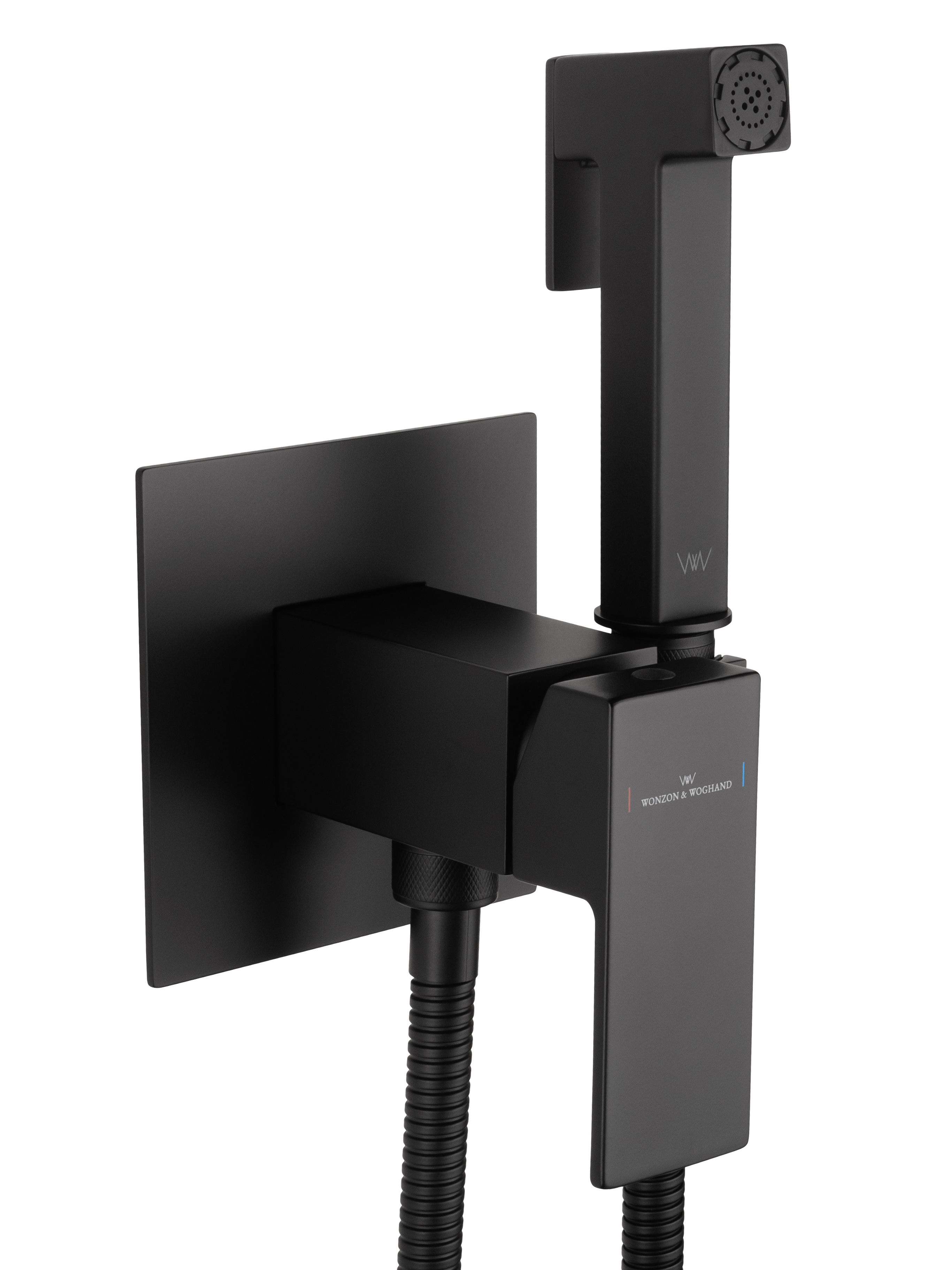 Смеситель с гигиеническим душем встраиваемый WONZON & WOGHAND CUBE, Черный матовый (WW-88829016-MB) - Gidratop.ru изображение