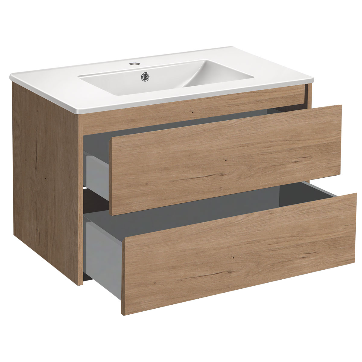 База под раковину Gio 800 подвесная, 2 выкатных ящика soft-close, N.Oak - Gidratop.ru изображение