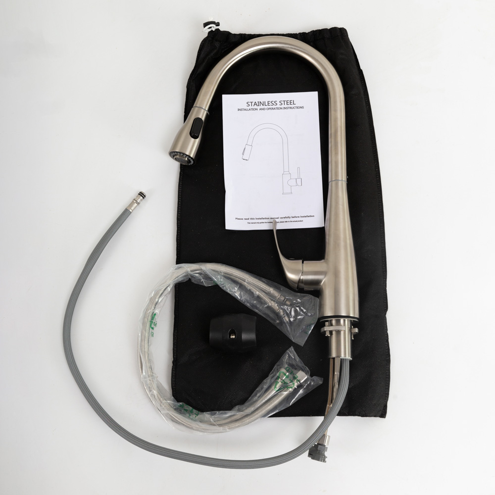 Смеситель для кухни с выдвижным изливом, двухрежимный, нержавеющая сталь, исполнение сатин BB-LAM28-IN - Gidratop.ru изображение