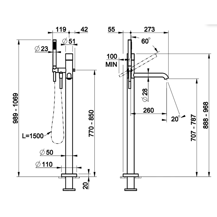 GESSI HABITO UNITO смеситель для ванны напольный, однорычажный, цвет Black Metal PVD - Gidratop.ru изображение
