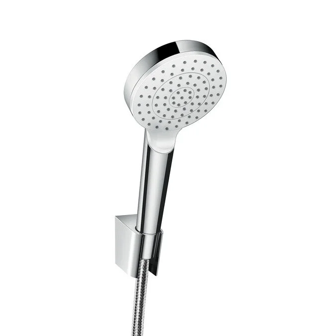 Душевой гарнитур Hansgrohe Crometta 1jet 26690400, шланг 125 см, корпус хром, лицевая часть белая, 1 режим струи - Gidratop.ru изображение