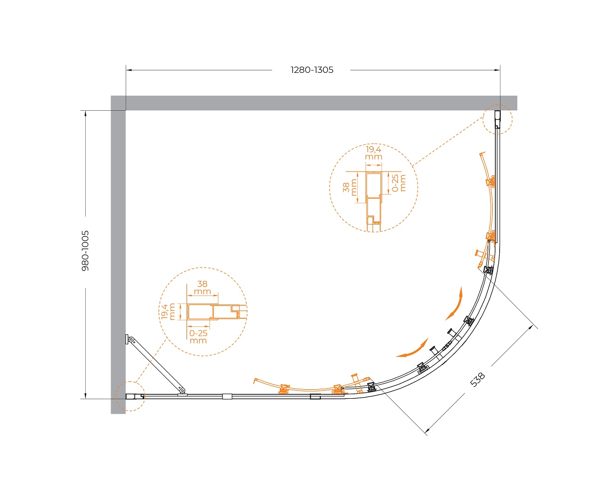 Душевой уголок CEZARES MOLVENO-RH-2-130/100-C-GM-IV - Gidratop.ru изображение