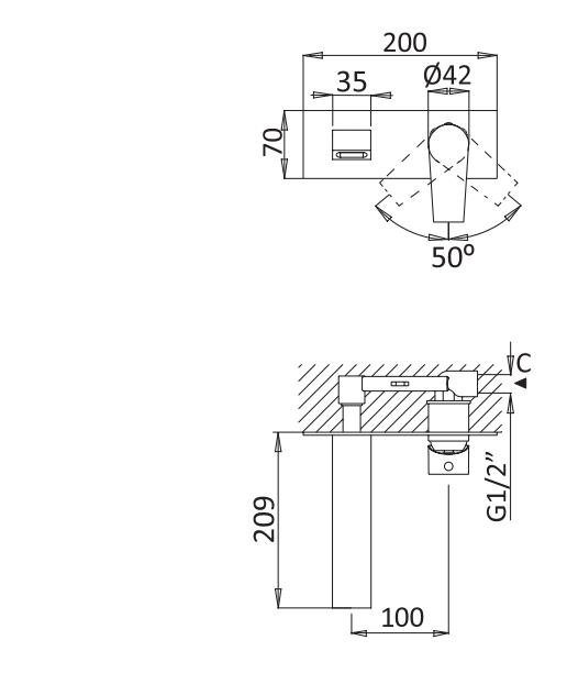 NAUTIC-BLI-01-W0 Смеситель для раковины встраиваемый однорычажный, излив и ручка на одной площадке, исполнение хром - Gidratop.ru изображение